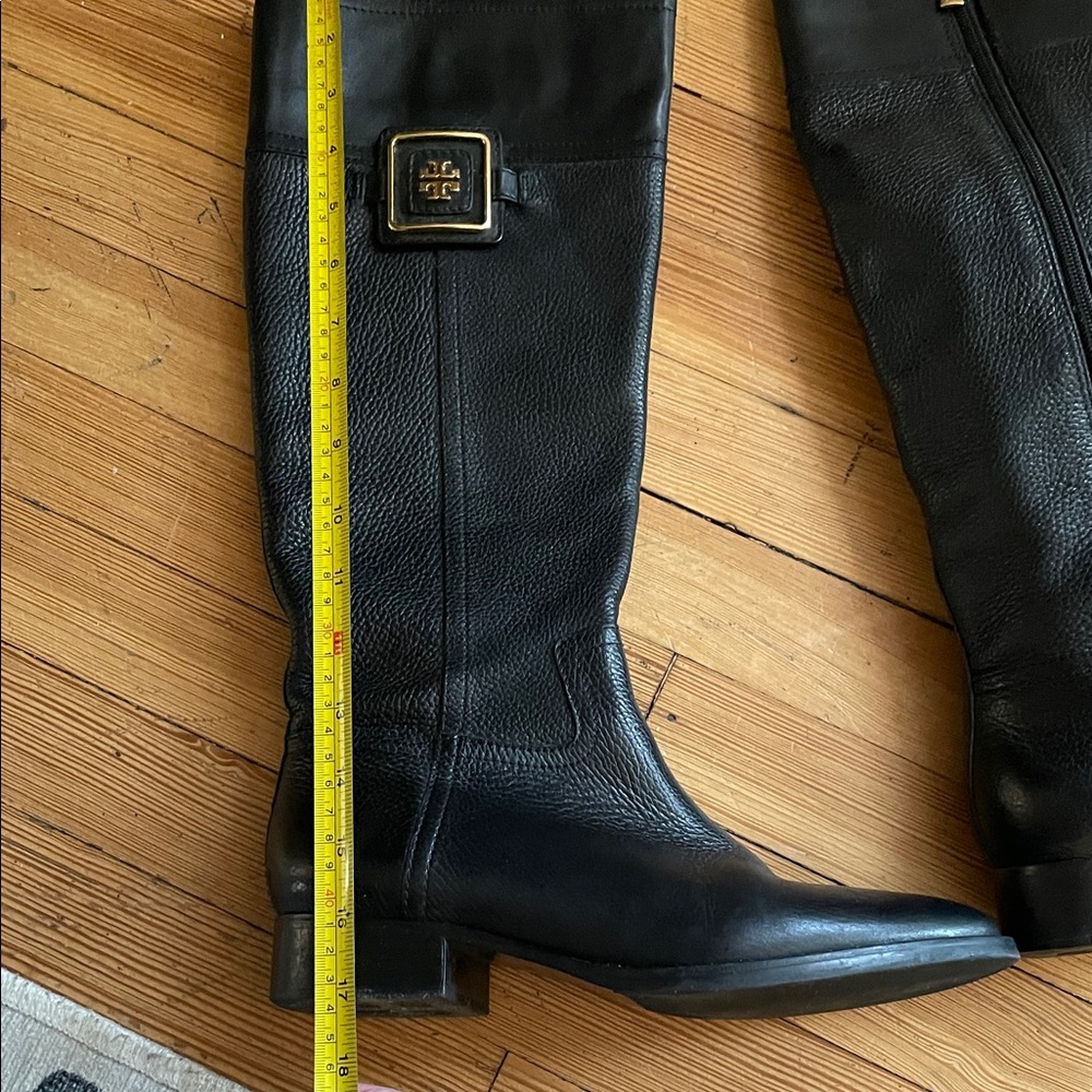 Tory Burch Black Leather Julian Riding Boots with Gold Buckle - Picture 10 of 14